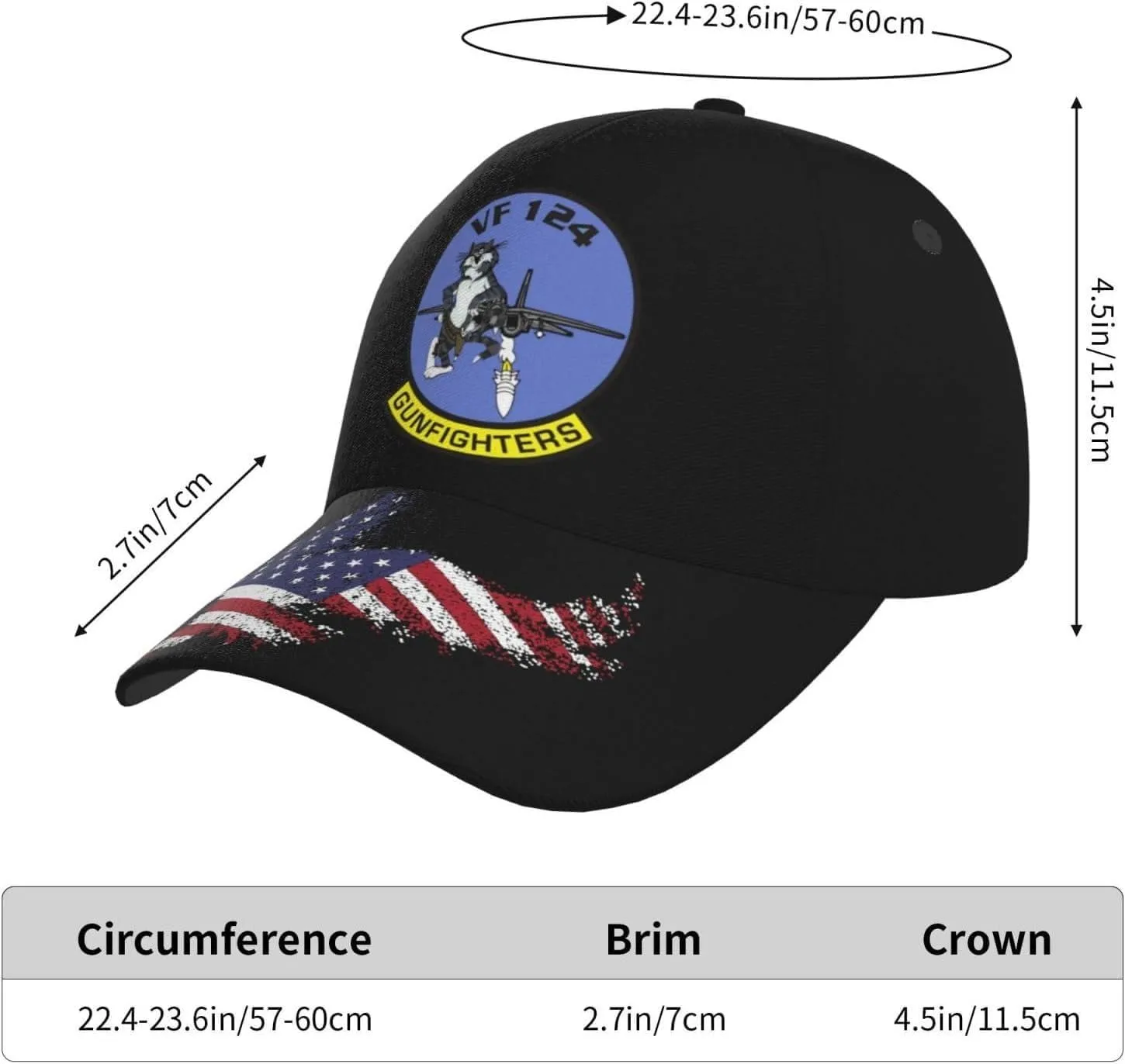 Vf 124 Gunfighters Baseball Cap Adjustable Unisex American Flag Hat