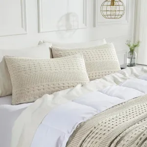 VHC Brands 100% Cotton Waffle Weave Natural Standard Sham Set of 2 20x26, Decorative Throw Pillow Covers/Shams, Boho Farmhouse Bedroom Decor