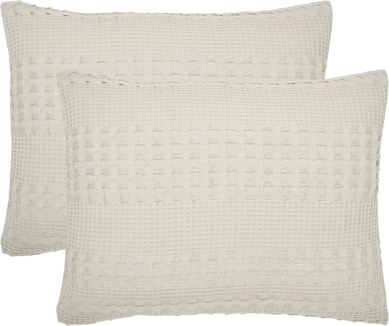 VHC Brands 100% Cotton Waffle Weave Natural Standard Sham Set of 2 20x26, Decorative Throw Pillow Covers/Shams, Boho Farmhouse Bedroom Decor