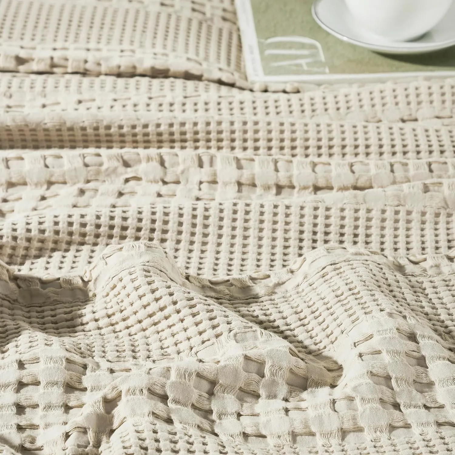 VHC Brands 100% Cotton Waffle Weave Natural Standard Sham Set of 2 20x26, Decorative Throw Pillow Covers/Shams, Boho Farmhouse Bedroom Decor