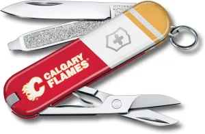 Victorinox Classic SD Swiss Army Knife – Compact 7 Function Swiss Made Pocket Knife with Small Blade, Screwdriver and Key Ring – Calgary Flames