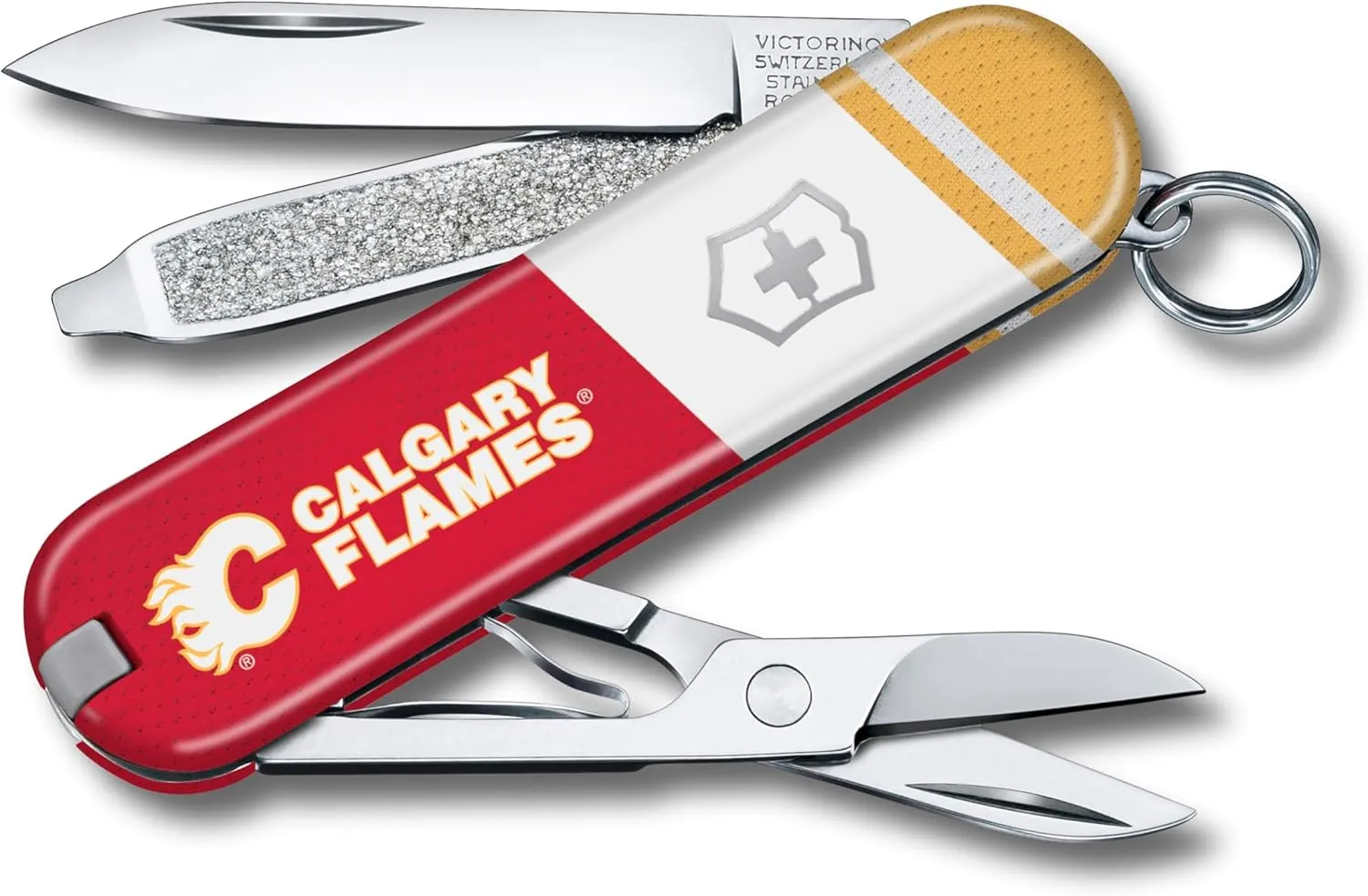 Victorinox Classic SD Swiss Army Knife – Compact 7 Function Swiss Made Pocket Knife with Small Blade, Screwdriver and Key Ring – Calgary Flames