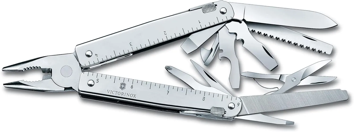 Victorinox Swiss Tool X Plus Ratchet Swiss Army Knife, 35 Function Swiss Made Multi-Tool with Needle-nose pliers, Wire Cutter, Crate Opener and Large Blade - Silver
