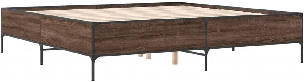 vidaXL Bed Frame Brown Oak Engineered Wood, Steel 79.9 x 79.9 in Durable