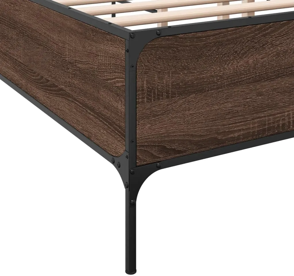 vidaXL Bed Frame Brown Oak Engineered Wood, Steel 79.9 x 79.9 in Durable