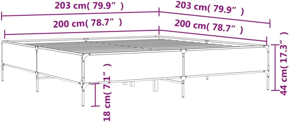 vidaXL Bed Frame Brown Oak Engineered Wood, Steel 79.9 x 79.9 in Durable