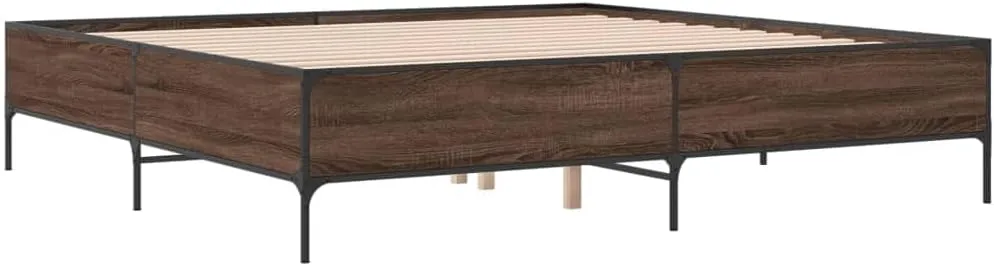 vidaXL Bed Frame Brown Oak Engineered Wood, Steel 79.9 x 79.9 in Durable
