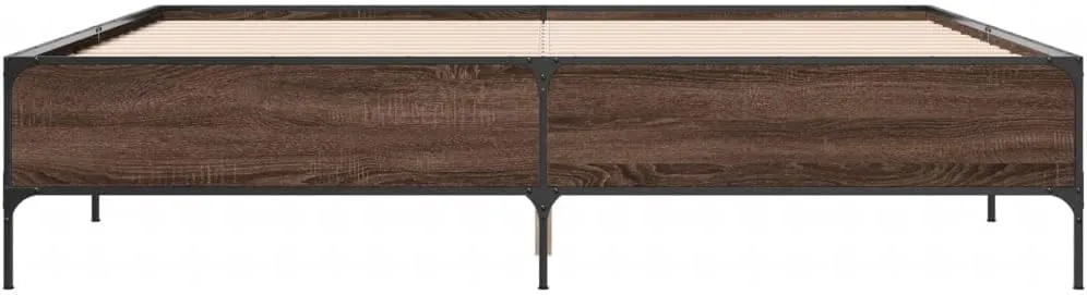 vidaXL Bed Frame Brown Oak Engineered Wood, Steel 79.9 x 79.9 in Durable