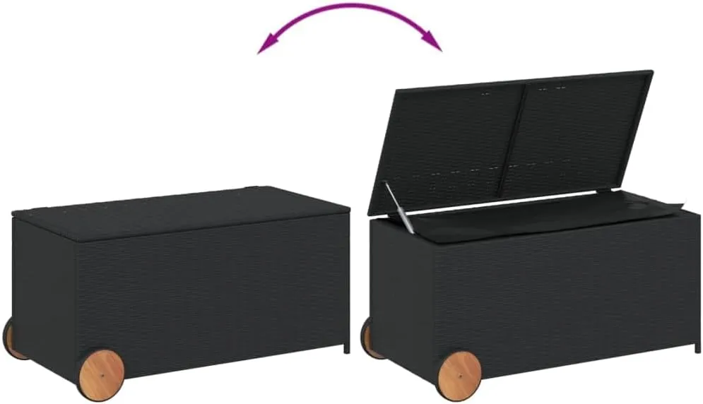 vidaXL Outdoor Poly Rattan Garden Storage Box - Black 50.2 Gal Patio Furniture with Wheels, Water-Resistant Bag, and Gas Spring Lid
