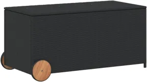 vidaXL Outdoor Poly Rattan Garden Storage Box - Black 50.2 Gal Patio Furniture with Wheels, Water-Resistant Bag, and Gas Spring Lid