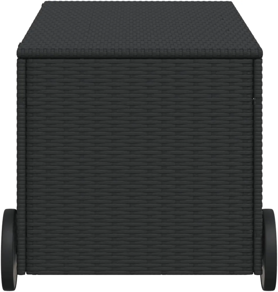 vidaXL Outdoor Poly Rattan Garden Storage Box - Black 50.2 Gal Patio Furniture with Wheels, Water-Resistant Bag, and Gas Spring Lid