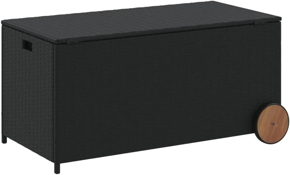 vidaXL Outdoor Poly Rattan Garden Storage Box - Black 50.2 Gal Patio Furniture with Wheels, Water-Resistant Bag, and Gas Spring Lid
