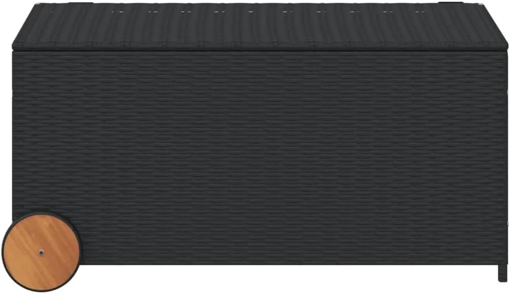 vidaXL Outdoor Poly Rattan Garden Storage Box - Black 50.2 Gal Patio Furniture with Wheels, Water-Resistant Bag, and Gas Spring Lid