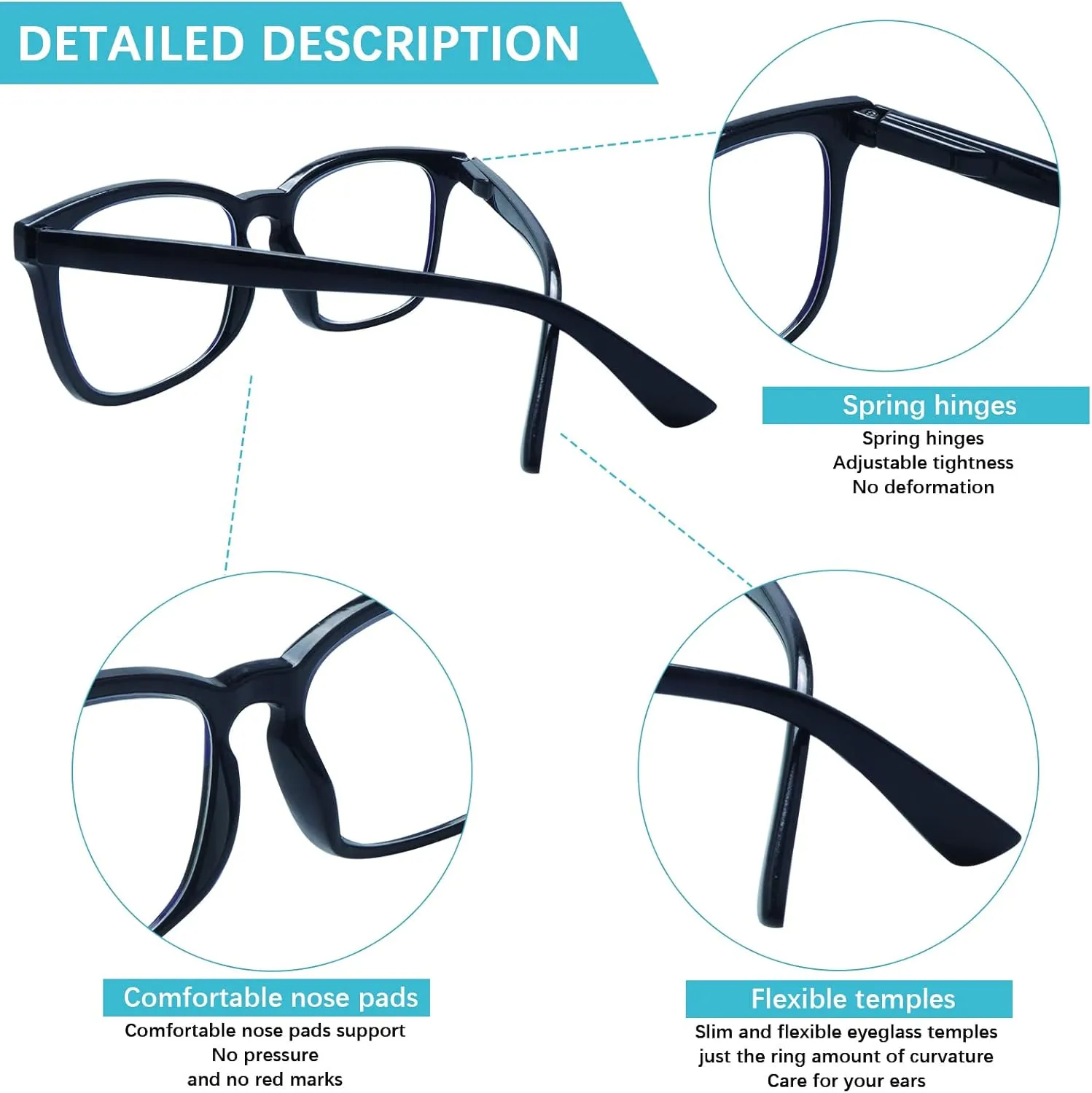 VIDEBLA 5 Pack Blue Light Blocking Reading Glasses,Spring Hinge Readers for Women Men,Anti UV Ray Filter Nerd Eyeglasses