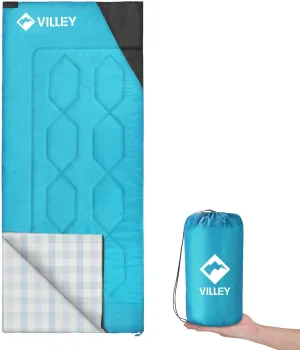VILLEY Camping Sleeping Bag, Lightweight Backpacking Sleeping Bag with Carrying Bag for Adults & Kids, Outdoor Camping Hiking Equipment for 3 Season Warm & Cool Weather - Summer, Spring, Fall