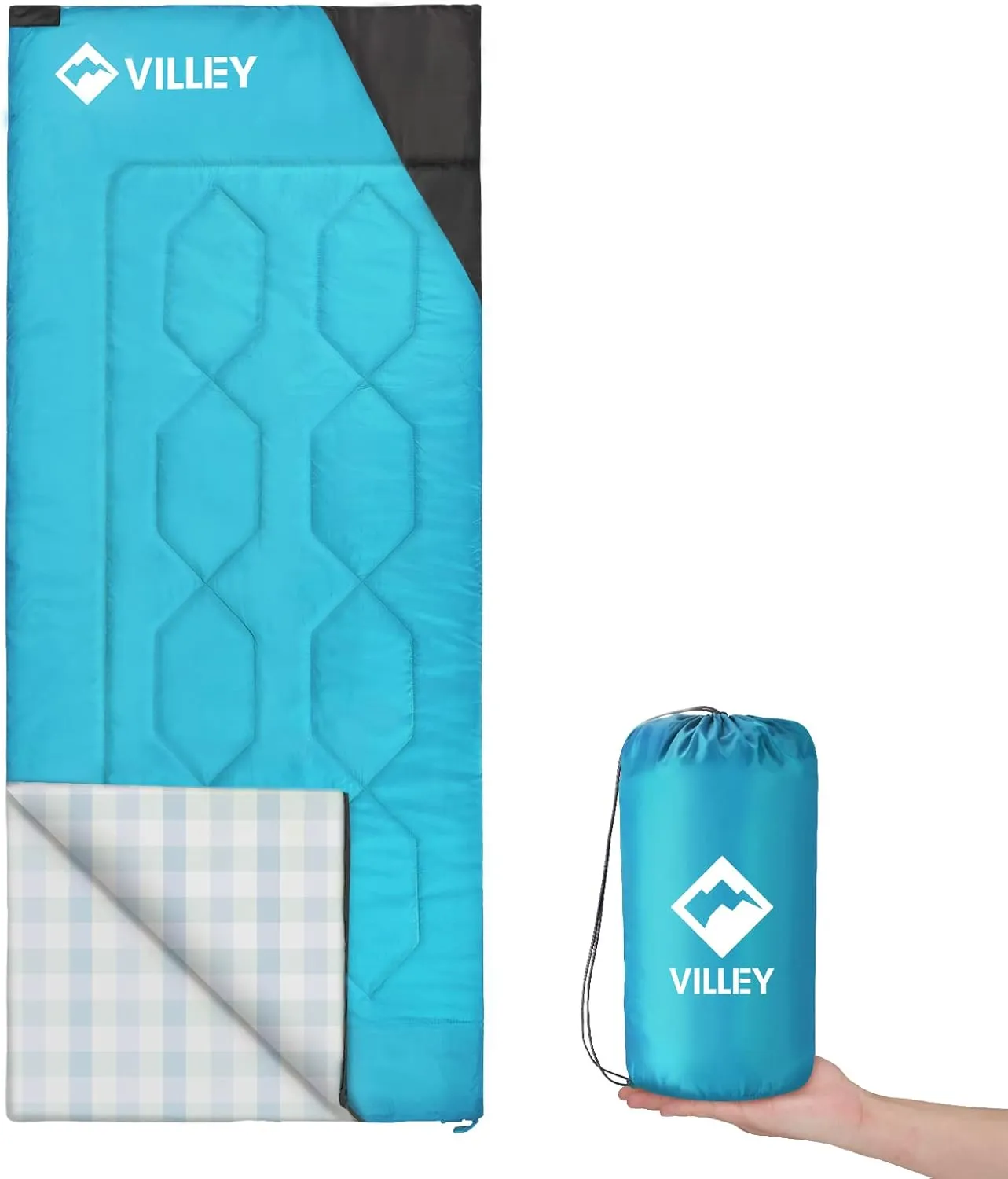 VILLEY Camping Sleeping Bag, Lightweight Backpacking Sleeping Bag with Carrying Bag for Adults & Kids, Outdoor Camping Hiking Equipment for 3 Season Warm & Cool Weather - Summer, Spring, Fall
