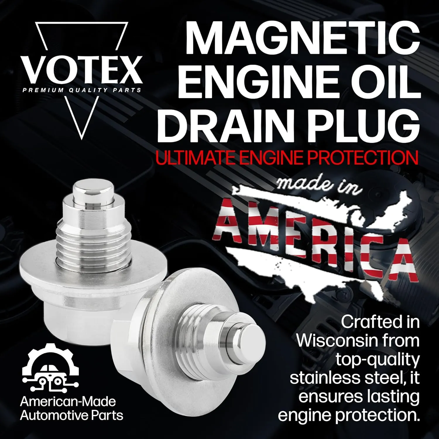 Votex - Made In USA - M12 X 1.25MM Magnetic Engine Oil Drain Plug fits Infiniti, Lexus, Nissan, Toyota - Stainless Steel - Part Number DP006