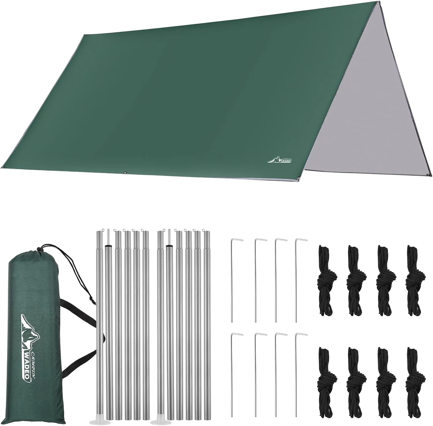 WADEO Camping Tarp with Poles, Waterproof and Lightweight Tent Hammock Tarp, 10X10FT Backpacking Rain Fly Survival Shelter for Camping, Hiking, Picnic and Outdoor Activities