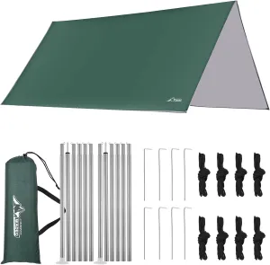WADEO Camping Tarp with Poles, Waterproof and Lightweight Tent Hammock Tarp, 10X10FT Backpacking Rain Fly Survival Shelter for Camping, Hiking, Picnic and Outdoor Activities