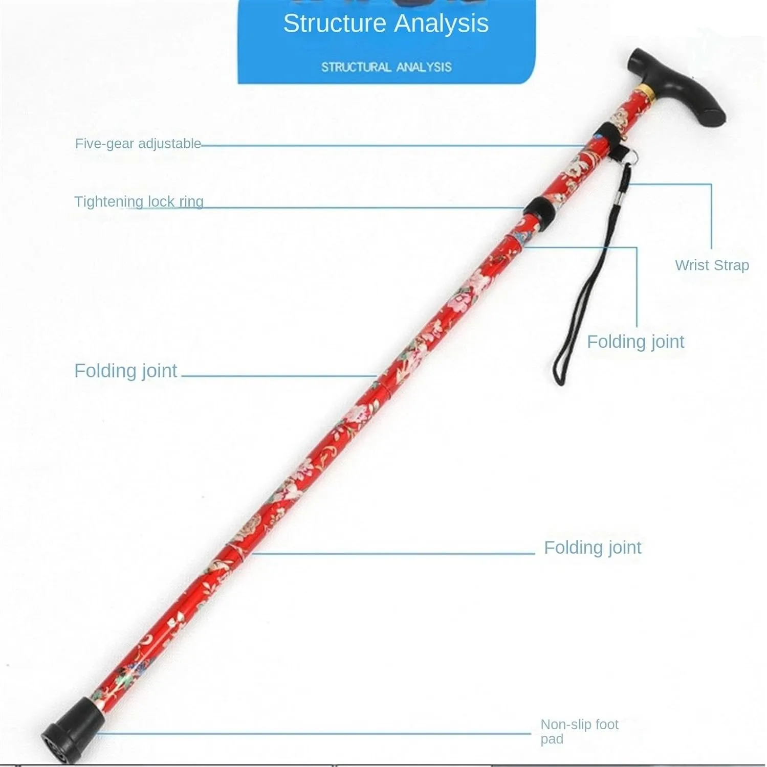 Walking Stick Hiking Poles Aluminum Alloy Trekking Poles Folding Telescopic Light-Weight Off-Road Walking Poles Hiking Gear Trekking Poles, 82cm, Red