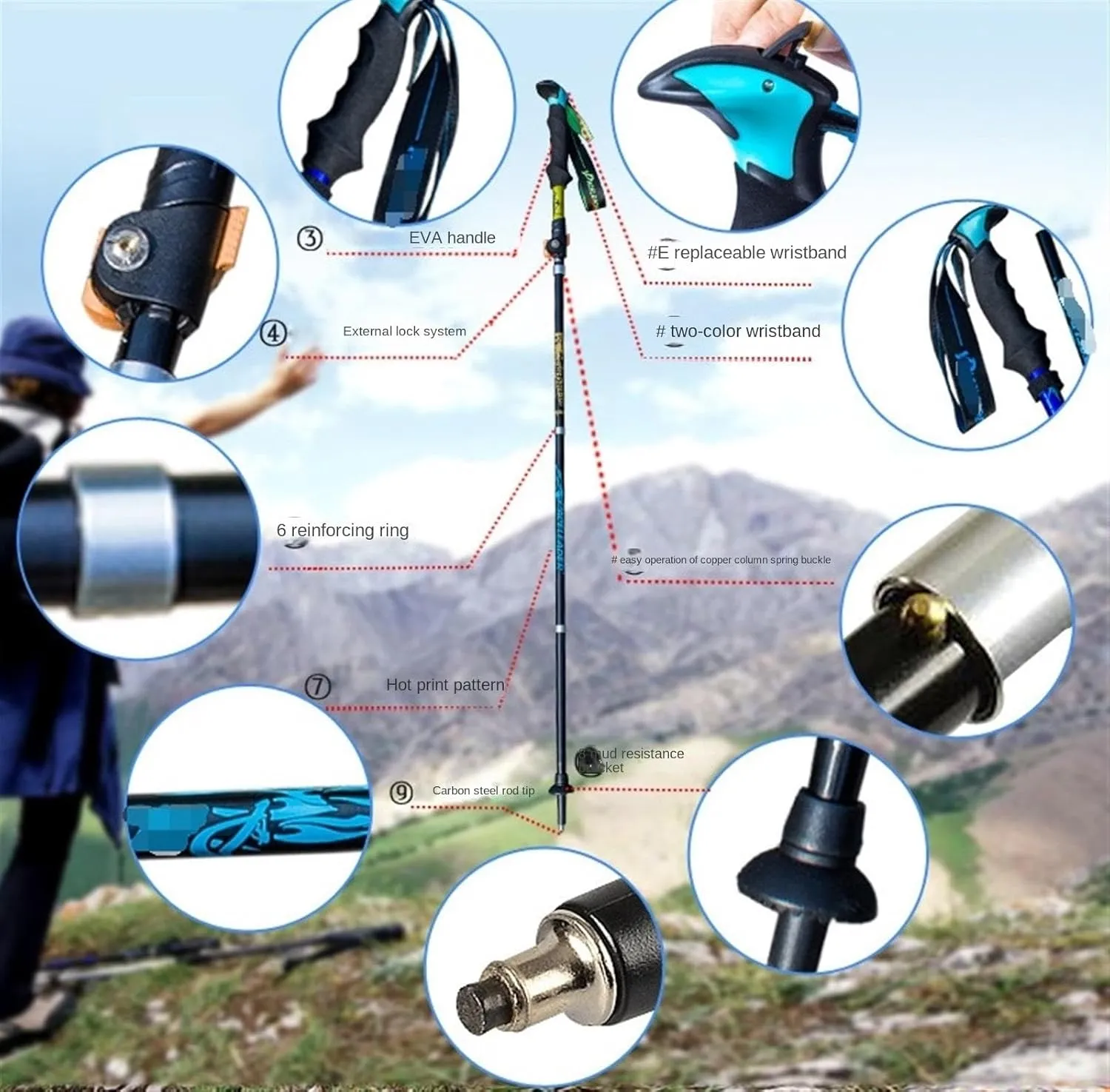 Walking Stick Hiking Poles Lightweight Portable Trekking Poles Foldable Adjustable Hiking Poles with Soft Non-Slip Handle Hiking Gear Trekking Poles