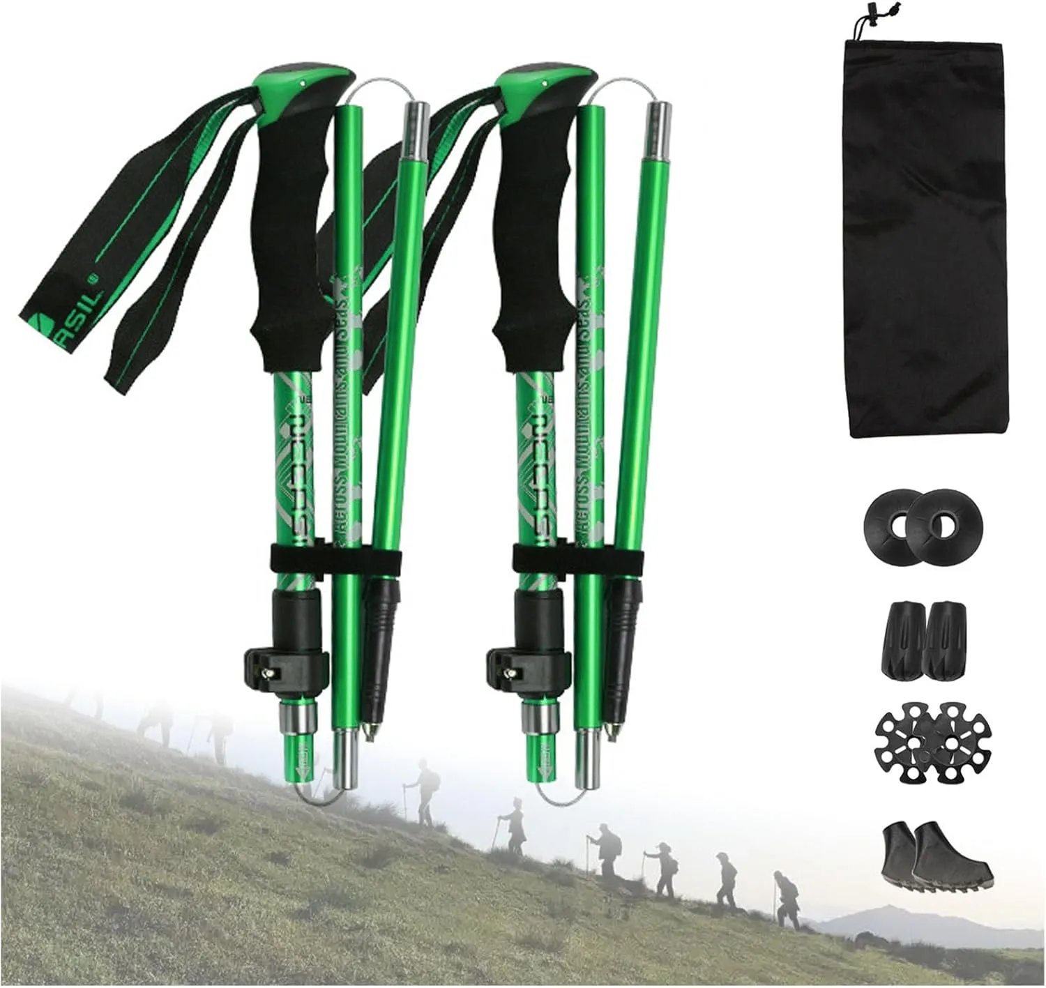 Walking Stick Walking Poles Trekking Stick 5-Section Folding,luminum Alloy Cane Body, Trekking Poles for Hiking & Trail Running 2 Pack