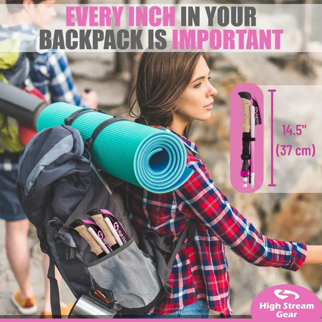 Walking Sticks for Men & Women - 14.5" Foldable Hiking Poles for Backpacking, Exercising and Traveling, Set of 2 Aluminum Nordic Collapsible Trekking Poles