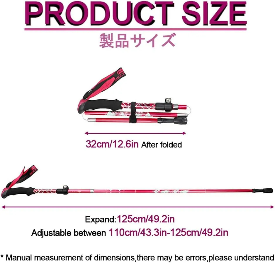 Walking Trekking Poles Five-fold Walking Stick Hiking Poles Folding Lightweight Trekking Stick 2 Sticks for Hiking, Camping, Mountaining, Backpacking, Walking
