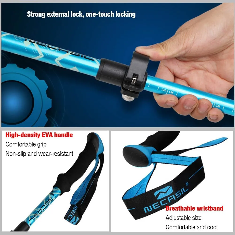 Walking Trekking Poles Five-fold Walking Stick Hiking Poles Folding Lightweight Trekking Stick 2 Sticks for Hiking, Camping, Mountaining, Backpacking, Walking