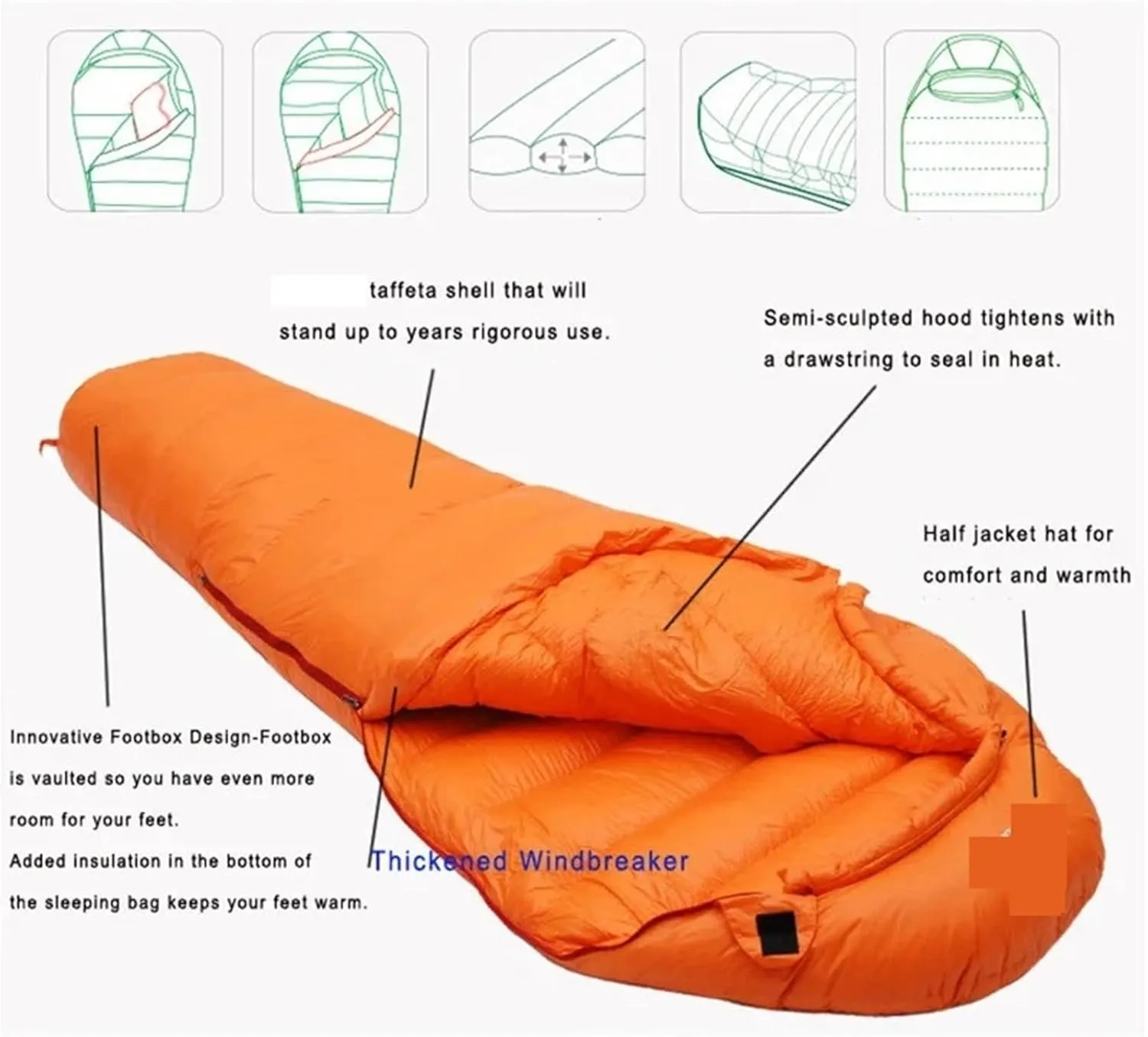 Warm White Goose Down Filled Adult Mummy Style Sleeping Bag Fit for Winter Thermal 4 Kinds of Thickness Camping Travel