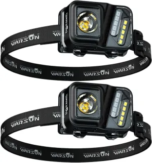 WARSUN Rechargeable Lightweight Headlamp – 750 Lumens Running & Helmet Light, LED Head Torch with Motion Sensor, 5 Modes, for Night Running, Fishing, Camping, Cycling, Work