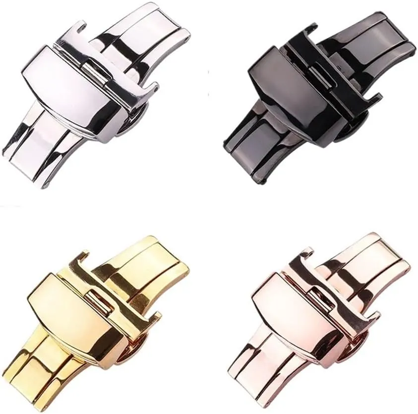 Watch Band Buckle 16 18 20 22 24mm 316l Stainless Steel Silver Black Watchbands Strap Double Push Deployment Clasp