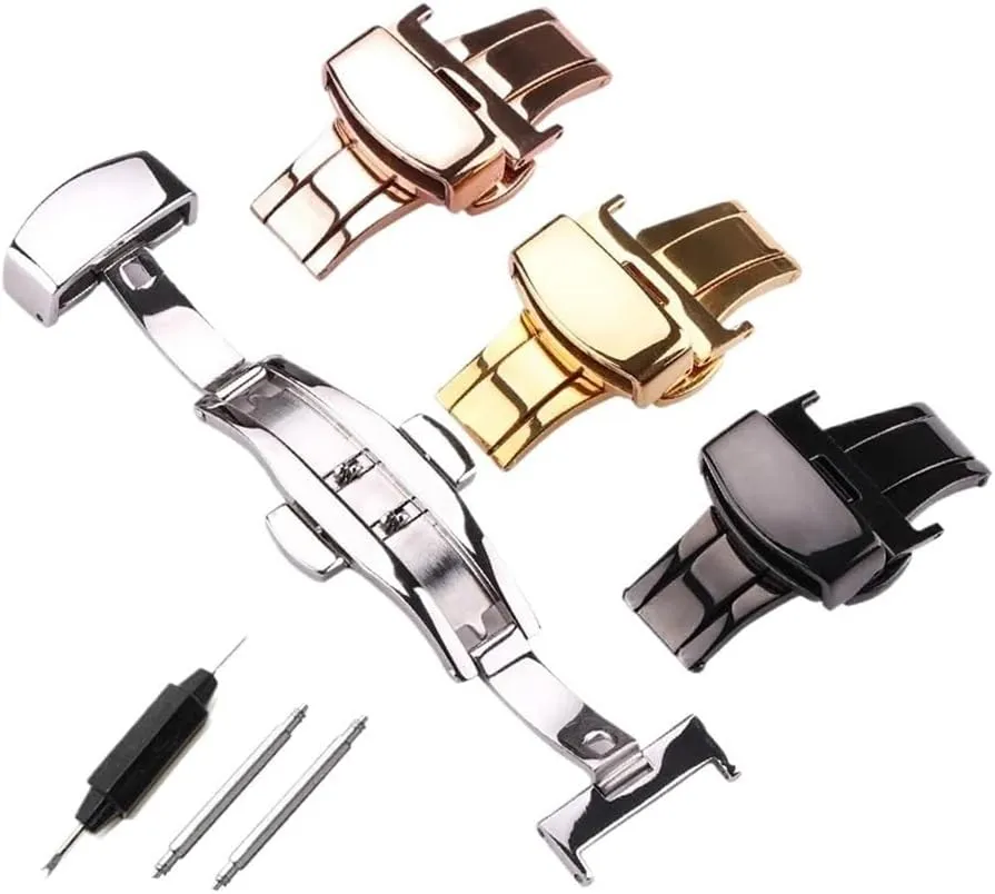 Watch Band Buckle 16 18 20 22 24mm 316l Stainless Steel Silver Black Watchbands Strap Double Push Deployment Clasp