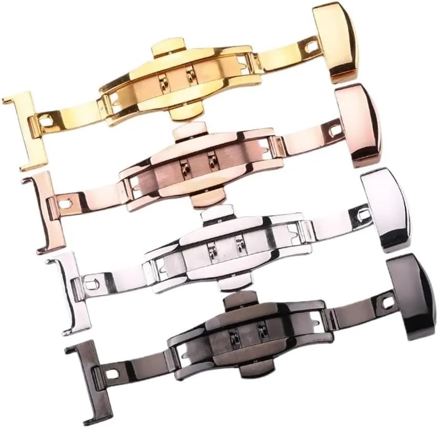 Watch Band Buckle 16 18 20 22 24mm 316l Stainless Steel Silver Black Watchbands Strap Double Push Deployment Clasp