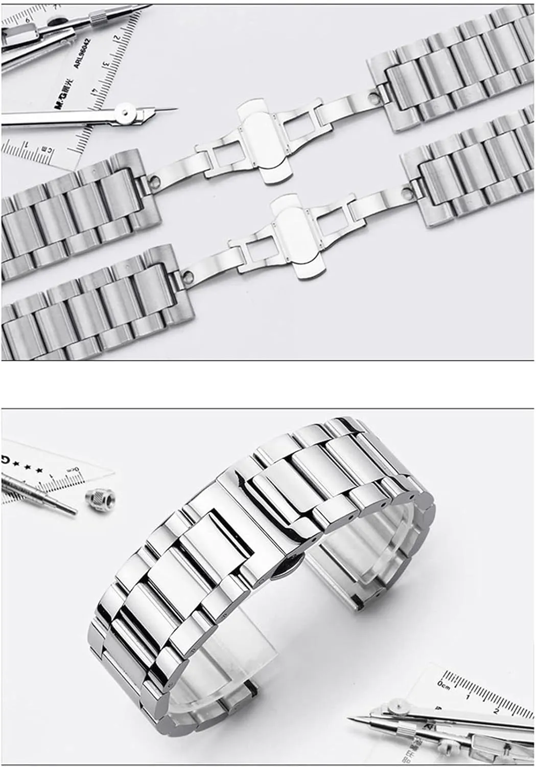 Watch Strap Metal Stainless Steel Strap Men's Women's Quick Release Solid Adjustable Butterfly Buckle Wrist Strap 16mm 18mm 20mm 22mm 24mm 26mm