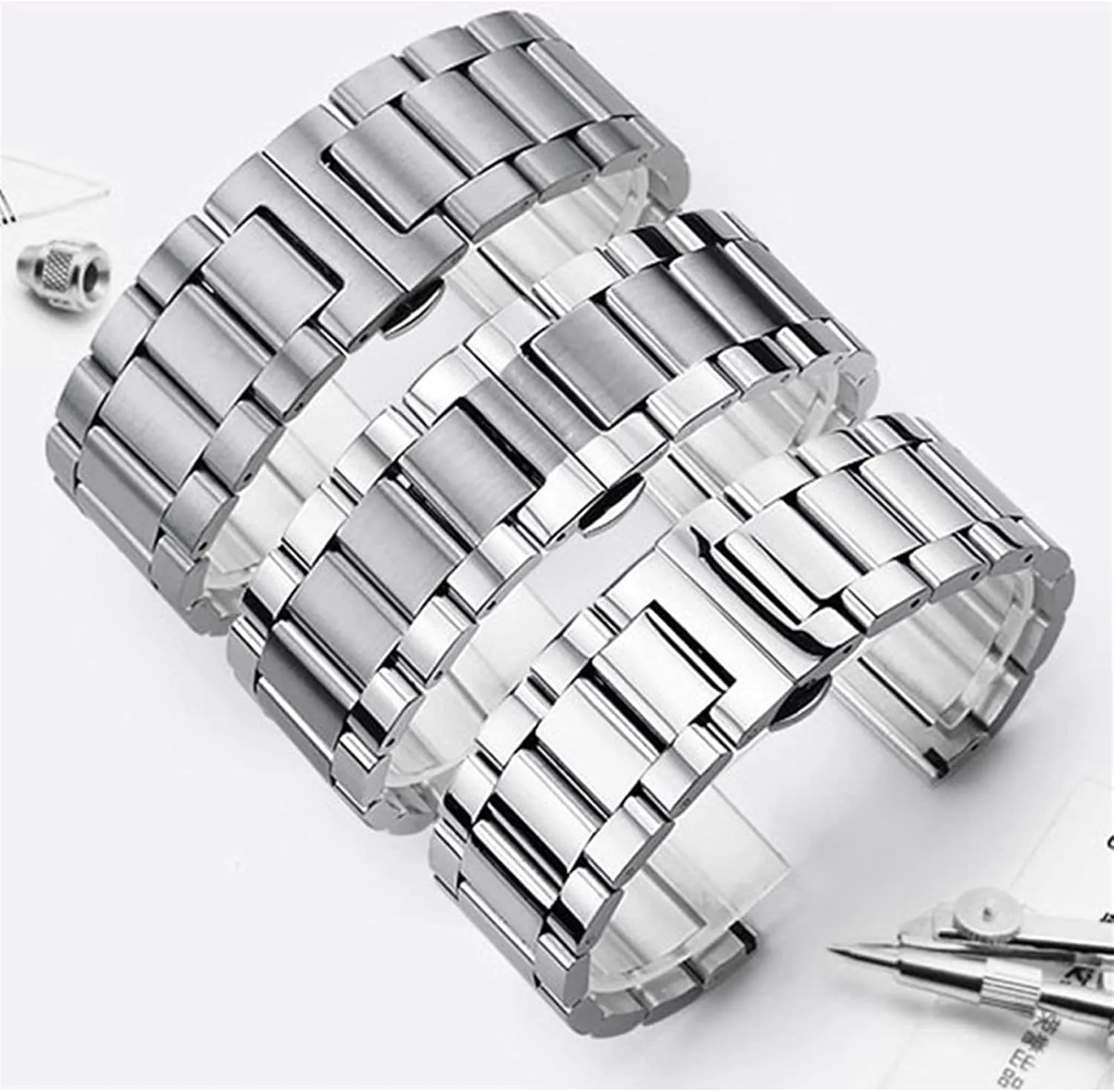 Watch Strap Metal Stainless Steel Strap Men's Women's Quick Release Solid Adjustable Butterfly Buckle Wrist Strap 16mm 18mm 20mm 22mm 24mm 26mm