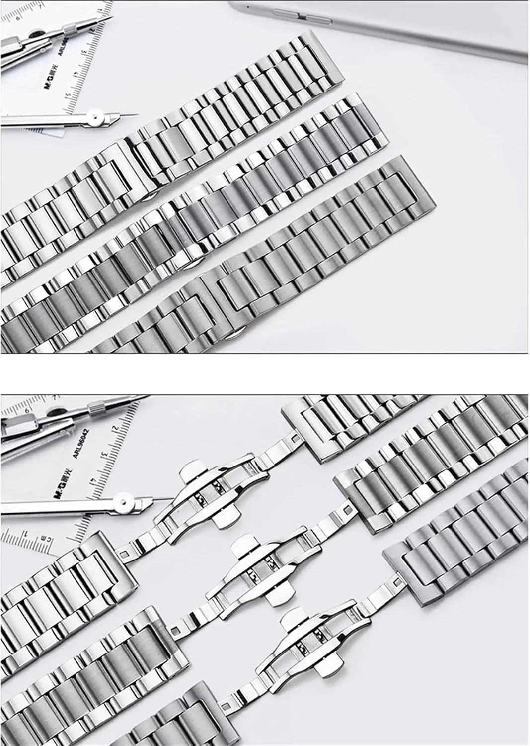 Watch Strap Metal Stainless Steel Strap Men's Women's Quick Release Solid Adjustable Butterfly Buckle Wrist Strap 16mm 18mm 20mm 22mm 24mm 26mm