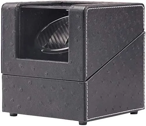 Watch Winder Box Automatic Watch Winder Box Automatic Rotation Mode Unisex Watch Winder, Black Wood Leather case- idea Christmas Favorite of Mature Men