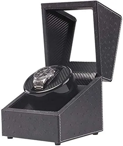 Watch Winder Box Automatic Watch Winder Box Automatic Rotation Mode Unisex Watch Winder, Black Wood Leather case- idea Christmas Favorite of Mature Men
