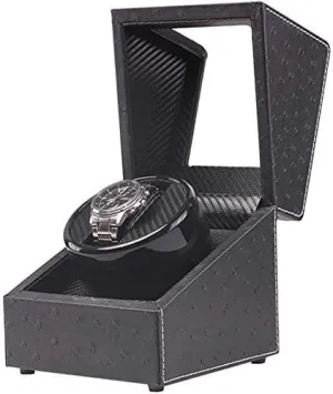 Watch Winder Box Automatic Watch Winder Box Automatic Rotation Mode Unisex Watch Winder, Black Wood Leather case- idea Christmas Favorite of Mature Men