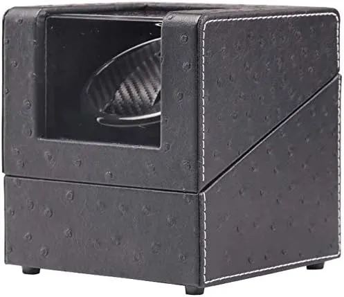 Watch Winder Box Automatic Watch Winder Box Automatic Rotation Mode Unisex Watch Winder, Black Wood Leather case- idea Christmas Favorite of Mature Men