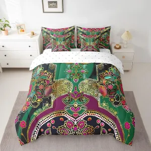 Watercolor Flowers Bed in a Bag Queen Comforter Set 7 Piece,Paisley Boho Floral Bedding Sets Exotic Baroque Gothic Vintage Tribal Nordic Plant Bohemian Sheet Set with Comforter