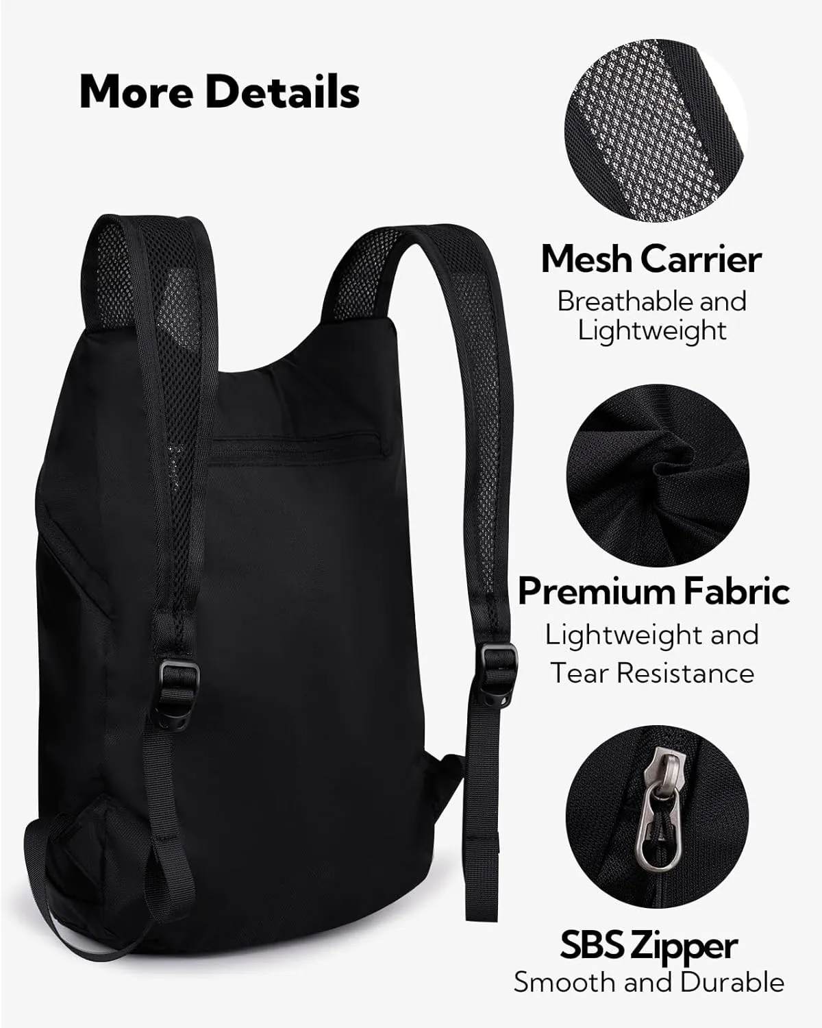 WATERFLY Foldable Lightweight Hiking Backpack: 15L Packable Traveling Daypack Men Women Ultralight Thin Casual Day Pack Bag for Outdoor Sports Camping Beach Park (Black)