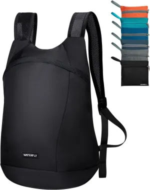WATERFLY Foldable Lightweight Hiking Backpack: 15L Packable Traveling Daypack Men Women Ultralight Thin Casual Day Pack Bag for Outdoor Sports Camping Beach Park (Black)