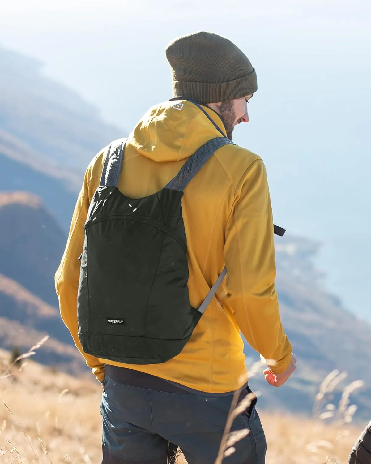 WATERFLY Foldable Lightweight Hiking Backpack: 15L Packable Traveling Daypack Men Women Ultralight Thin Casual Day Pack Bag for Outdoor Sports Camping Beach Park (Gray)