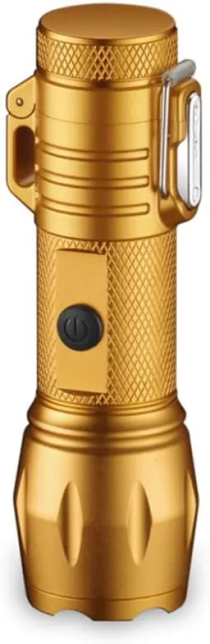 Waterproof Arc Plasma Lighter with pancratic Flashlight Windproof USB Rechargeable Electric Lighter no Flame no Butane no Hassle lighters for Outdoor Camping Hiking (Gold)