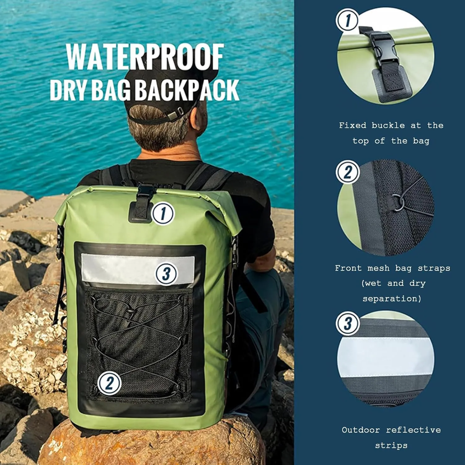 Waterproof Backpack 35 L PVC Lightweight Front Mesh Pocket Dry Bag for Kayaking, Travel, Hiking, Boating,Yellow