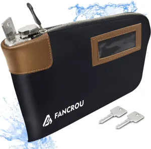 Waterproof Cash Bag with lock and 2 Keys, Money bag with Zipper,Security bags for cash, Durable Money Bank Deposit Bag, Nylon Documents Bag, Coin Check Wallet Pouch,Petty cash bag,11 x 9 Inch,Black