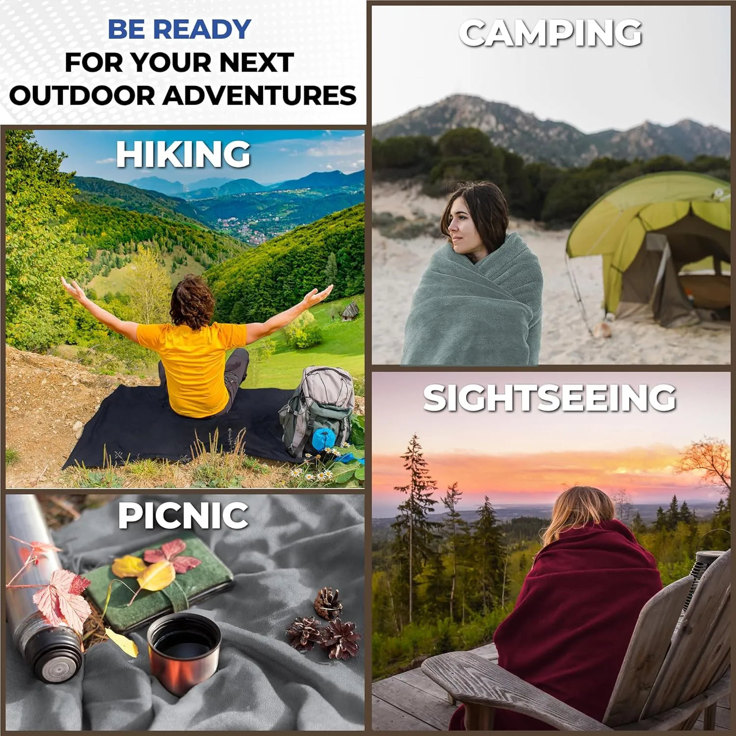 Waterproof Travel Blanket | for Camping, Hiking, Outdoor Sporting Events, Picnics & More | Three Layers to Keep You Warm & Dry Anywhere | Machine Washable & Pet Friendly - 65x50in Merlot