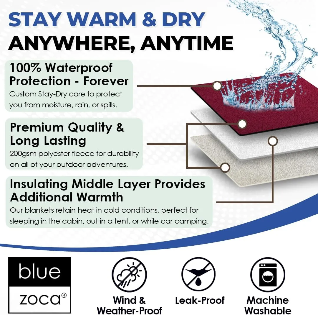 Waterproof Travel Blanket | for Camping, Hiking, Outdoor Sporting Events, Picnics & More | Three Layers to Keep You Warm & Dry Anywhere | Machine Washable & Pet Friendly - 65x50in Merlot
